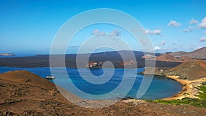 Morning shot of isla bartolome and pinnacle rock in the galapagos