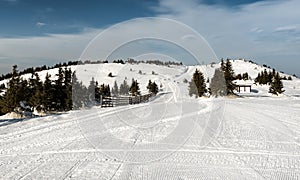 Morning at Ski piste in winter, Mountain Kopaonik, Serbia