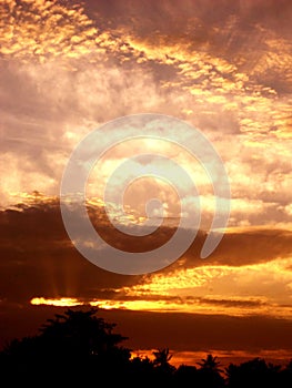 Morning sky is ablaze with the glittering light just before dawn in Polonnaruwa.