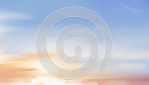 Morning sky, Horizon Spring sky scape in blue and yellow colour,Vector of nature sky in sunny day Summer, Horizon Natural banner