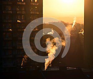 Morning sky - Sunrise in LitomÄ›Å™ice with Smoke from Chimneys