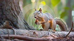 Morning Snack: Brown Squirrel Enjoying a Nut in the Forest