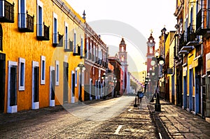 Morning streets in colonial city Puebla, Mexico