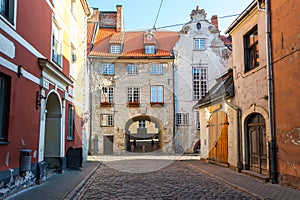 Morning summer medieval street in old city of Riga, Latvia