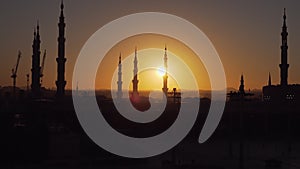 Morning Sun Above the Prophets Mosque in Medina Zoom Out