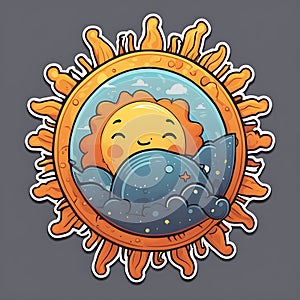 morning sun cartoon effect sticker sun sticker badge