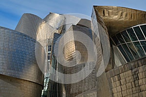 Morning sun on futuristic Guggenheim Museum, Bilbao, Spain.