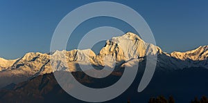 Morning sun shining on Dhaulagiri peak as viewed from Poon Hill, Nepal