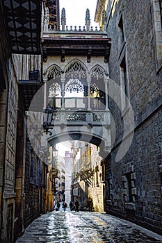 Morning sunlight entering into the gothic quarter in Barcelona