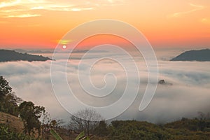 Morning sunrise landscape of Mekong River from the top of the Phu Huay Isan Sangkhom Nong Khai