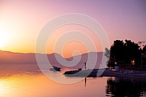 Morning sunrise at mediteranean sea in Croatia island Ciovo