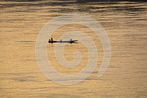 Morning sunrise with Mekong river fishing at Nakhon Phanom,Thailand and Kam Maun Laos