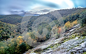 Morning sunrise ove blue ridge parkway mountains