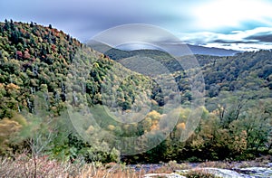 Morning sunrise ove blue ridge parkway mountains photo