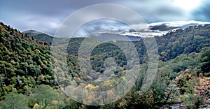 Morning sunrise ove blue ridge parkway mountains photo