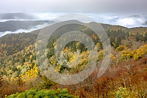 Morning sunrise ove blue ridge parkway mountains photo