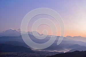 Morning Sunrise Over Annapurna Mountain Range from Sarangkot Hill