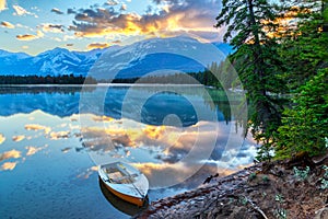 Morning Sunrise Over Edith Lake in Jasper National Park