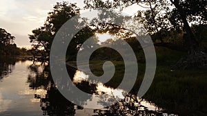 Morning sunrise by the Waikato river in Ngaruawahia, New Zealand