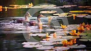 Morning Swim: Ducks in a Lily Pad Pond