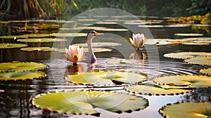 Morning Swim: Ducks in a Lily Pad Pond