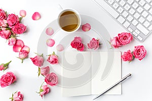 Morning tea and Notes. Time management,Creative background Top view. Flat lay.