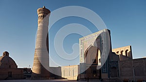 Morning timelapse of the Kalyan Mosque in the center of Bukhara, Uzbekistan