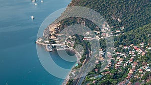 Morning timelapse view of the Mediterranean coastline of the town of Eze village on the French Riviera