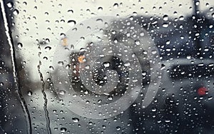 Morning traffic on rainy day,view through the windshield during rain storm.