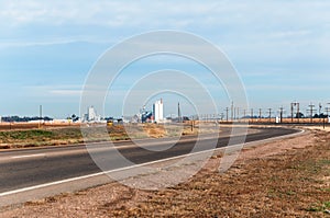 Morning traffic into small town in Colorado