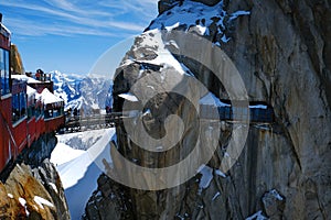 Morning view of the Aiguille du Midi 3,842 m bridge, Chamonix