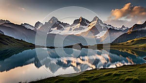 Morning view on Bernese range above Bachalpsee lake