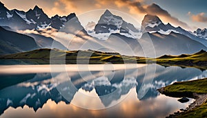 Morning view on Bernese range above Bachalpsee lake