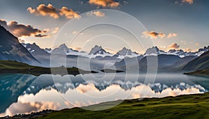 Morning view on Bernese range above Bachalpsee lake