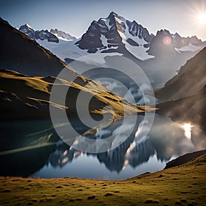 Morning view on Bernese range above Bachalpsee lake