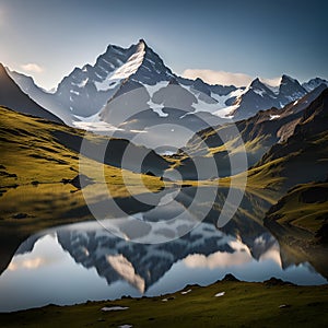 Morning view on Bernese range above Bachalpsee lake