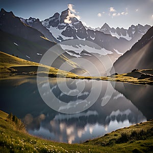 Morning view on Bernese range above Bachalpsee lake