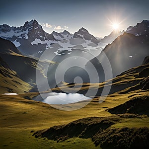 Morning view on Bernese range above Bachalpsee lake