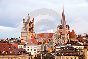 Morning view of Cathedral of Notre Dame of Lausanne, Lausanne, Switzerland