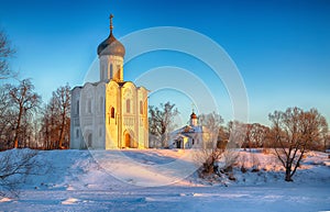 Morning view of the Church of the intercession on the Nerl in Bogolyubovo