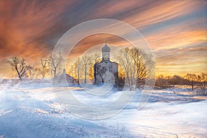 Morning view of the Church of the intercession on the Nerl in Bogolyubovo