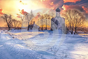 Morning view of the Church of the intercession on the Nerl in Bogolyubovo
