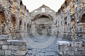 Morning view on Church of St Sophia ruins in Nessebar, Bulgaria.