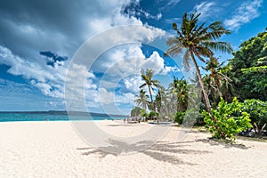 Morning view of famous Puka beach on Boracay Island