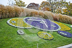 Morning view of flower clock in City of Geneva, Switzerland