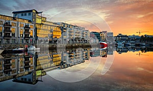 Morning view on Galway Dock with boats