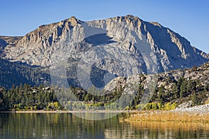 Morning view of the June Lake with fall colors