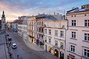 Morning view of Krakow`s historical Grodzka street