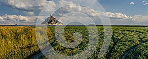 Morning view of le mont saint michel castle of france