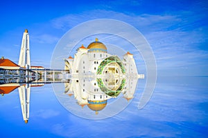 Morning view at Malacca Straits Mosque Masjid Selat Melaka.